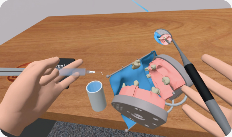 Student performing an endodontic procedure in VR