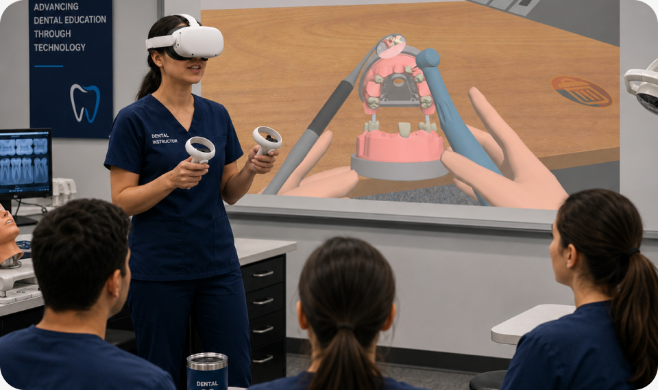 Instructor casting a Teo VR session to a classroom display for students